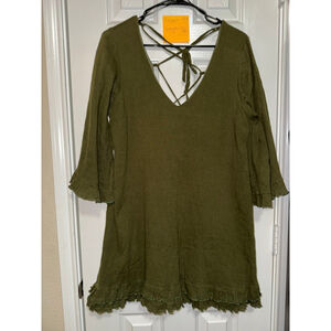 Women's Sage Olive Green Ruffle Bell Sleeve Mini Dress Medium​